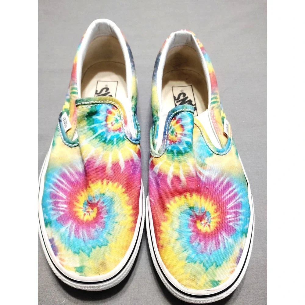 Vans Unisex RAINBOW Tie Dye Gender Inclusive M 7/WM 8.5 Checkerboard‎ Slip On's